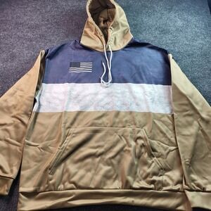 Mens Color Block Hoodie American Flag Patch Pullover Sweatshirt XXL